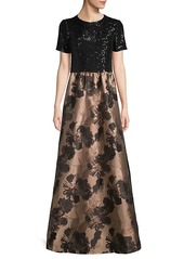 Carmen Marc Valvo Sequined Floral Gown