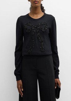 Carolina Herrera Bow Bead-Embellished Wool Sweater