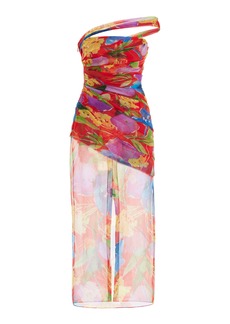 Carolina Herrera - Asymmetric Silk Midi Dress - Multi - US 2 - Moda Operandi