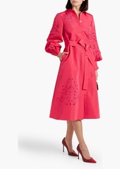 Carolina Herrera - Broderie anglaise silk-faille midi shirt dress - Pink - US 8