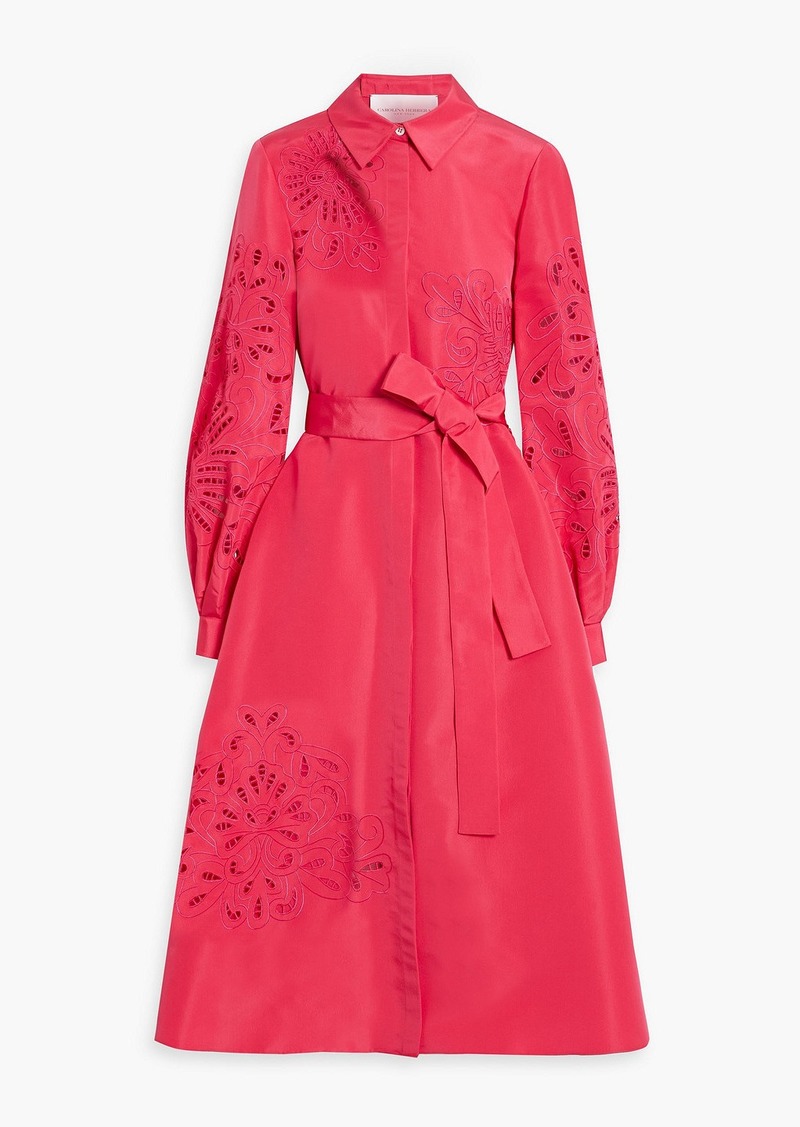 Carolina Herrera - Broderie anglaise silk-faille midi shirt dress - Pink - US 8