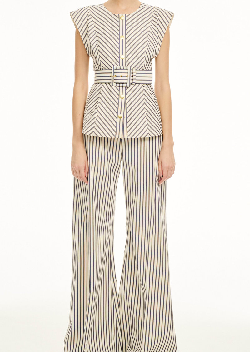 Carolina Herrera - Belted Cotton-Blend Top - Stripe - US 2 - Moda Operandi