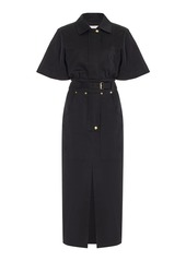 Carolina Herrera - Belted Stretch-Cotton Midi Dress - Black - US 2 - Moda Operandi