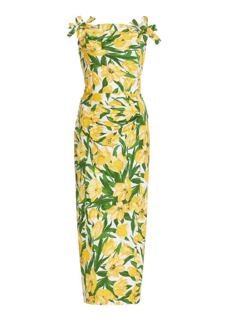 Carolina Herrera - Bow-Detailed Floral Cotton Midi Dress - Multi - US 10 - Moda Operandi