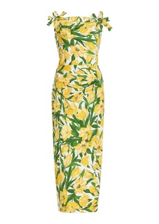 Carolina Herrera - Bow-Detailed Floral Cotton Midi Dress - Multi - US 6 - Moda Operandi