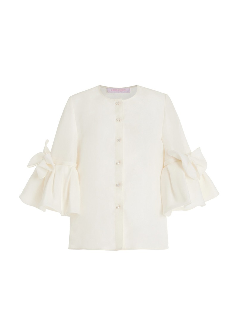 Carolina Herrera - Bow-Detailed Pearl-Button Top - Ivory - US 8 - Moda Operandi