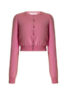 Carolina Herrera - Cropped Knit Silk-Cotton Cardigan - Pink - L - Moda Operandi