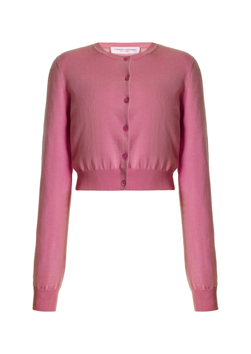 Carolina Herrera - Cropped Knit Silk-Cotton Cardigan - Pink - S - Moda Operandi