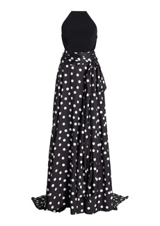 Carolina Herrera - Cutout Silk Maxi Dress - Black/white - US 4 - Moda Operandi