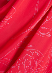 Carolina Herrera - Draped floral-print silk crepe de chine midi dress - Red - US 12