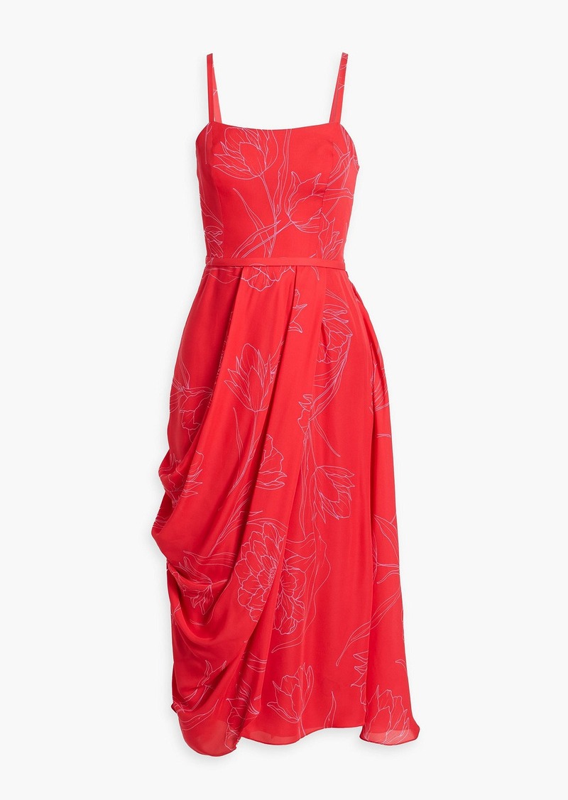 Carolina Herrera - Draped floral-print silk crepe de chine midi dress - Red - US 6