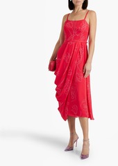 Carolina Herrera - Draped floral-print silk crepe de chine midi dress - Red - US 2