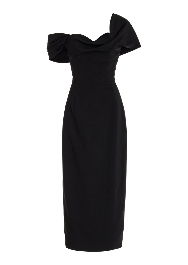 Carolina Herrera - Draped Stretch-Wool Midi Dress - Black - US 2 - Moda Operandi