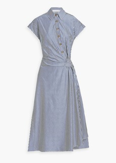 Carolina Herrera - Draped striped cotton-poplin midi shirt dress - Blue - US 14
