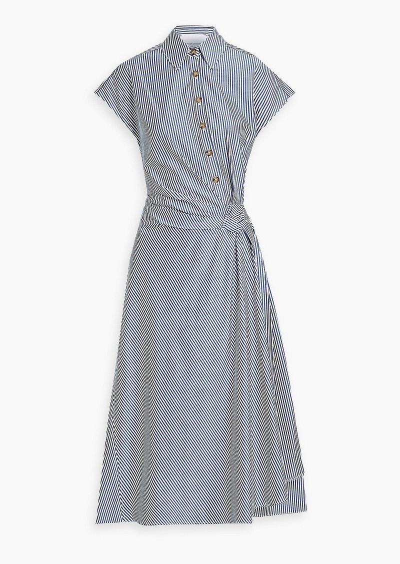 Carolina Herrera - Draped striped cotton-poplin midi shirt dress - Blue - US 12