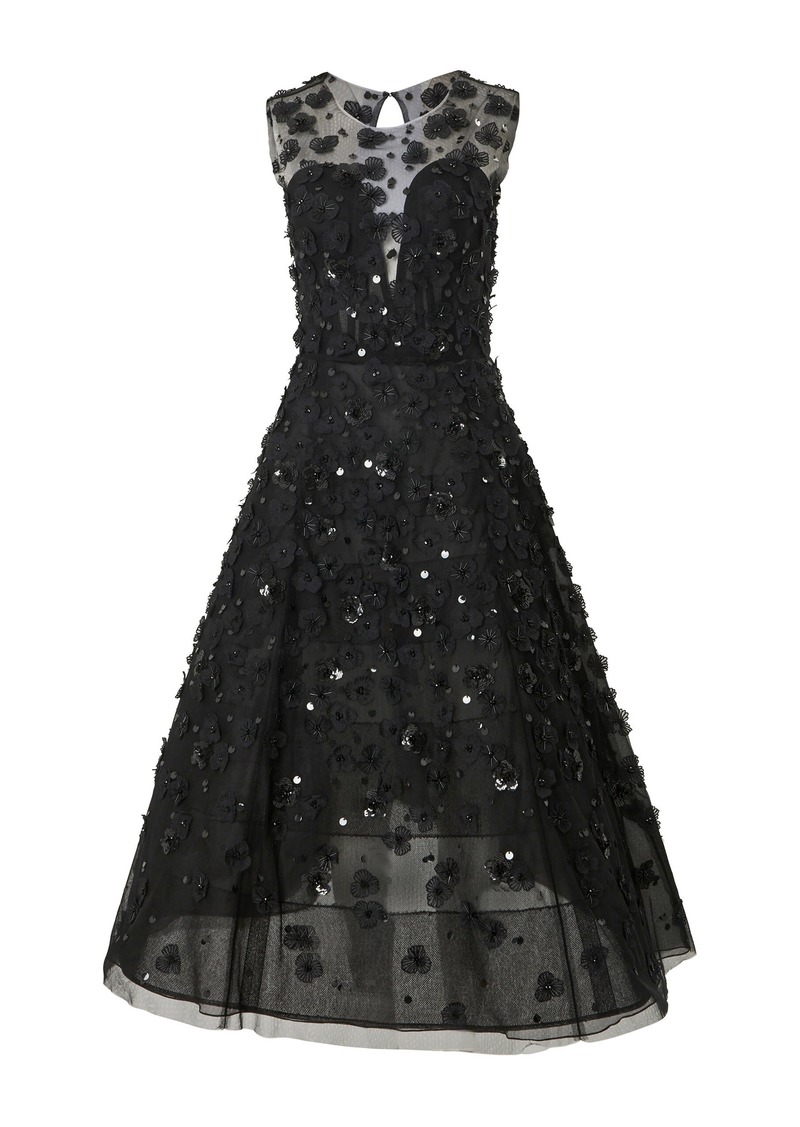 Carolina Herrera - Embellished A-Line Midi Dress - Black - US 2 - Moda Operandi