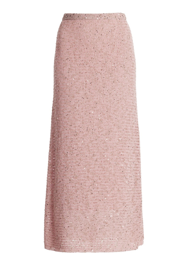 Carolina Herrera - Embellished Knit Cotton-Blend Midi Skirt - Pink - L - Moda Operandi