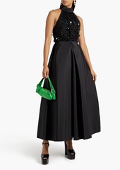 Carolina Herrera - Embellished silk-taffeta and tulle top - Black - US 8