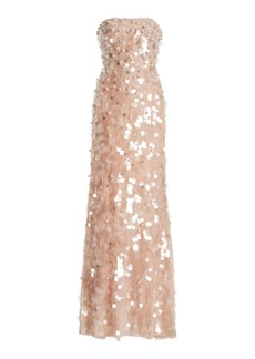 Carolina Herrera - Embellished Strapless Column Gown - Neutral - US 0 - Moda Operandi