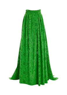 Carolina Herrera - Embroidered Cotton Maxi Skirt - Green - US 8 - Moda Operandi