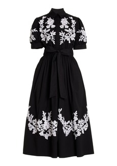 Carolina Herrera - Embroidered Cotton Midi Dress - Black - US 12 - Moda Operandi