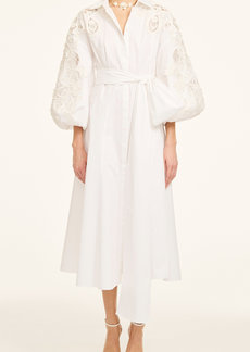 Carolina Herrera - Embroidered Cotton Midi Shirt Dress - White - US 16 - Moda Operandi