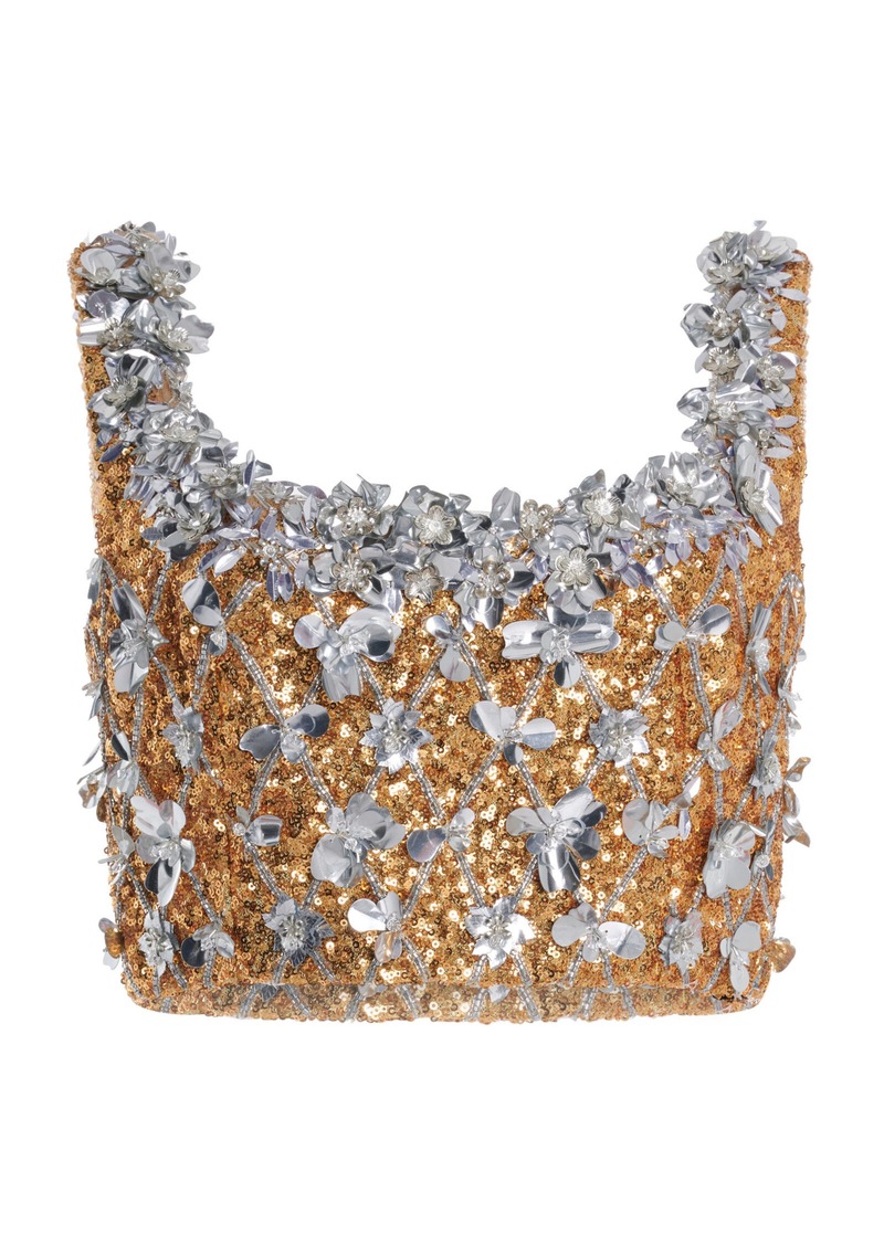 Carolina Herrera - Embroidered Cropped Top - Gold - US 4 - Moda Operandi