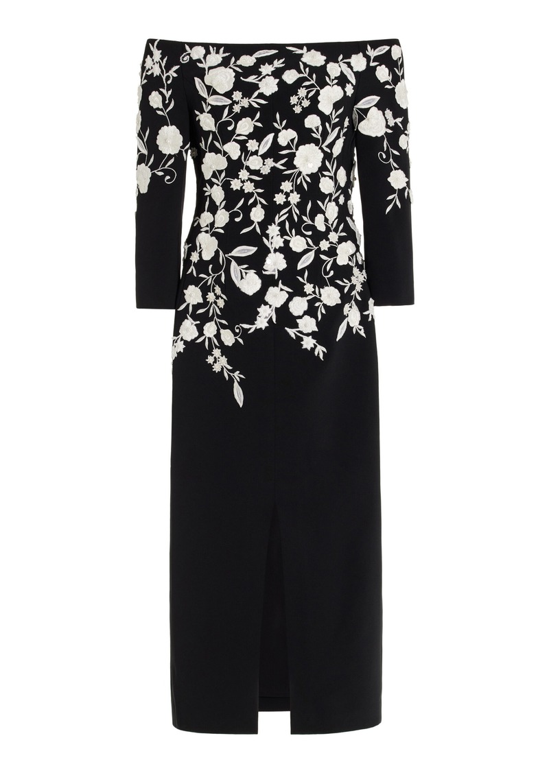 Carolina Herrera - Embroidered Off-The-Shoulder Cady Dress - Black - US 8 - Moda Operandi