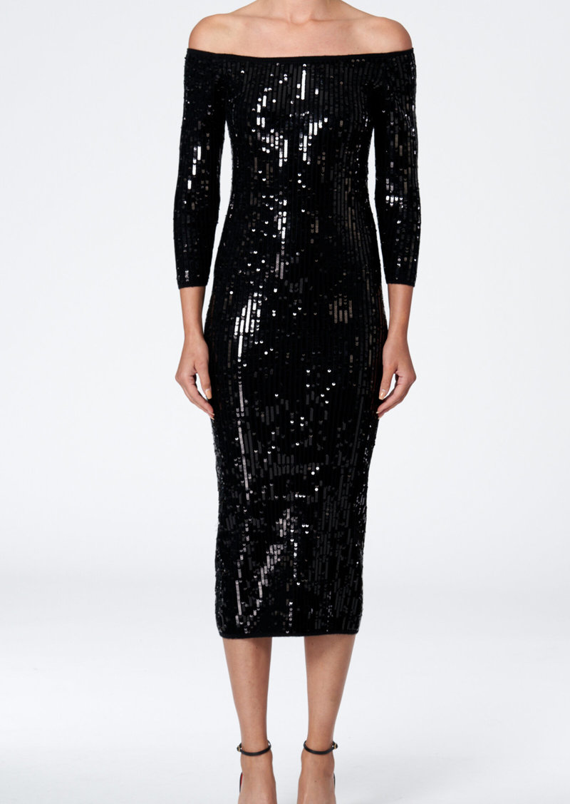 Carolina Herrera - Embroidered Off-The-Shoulder Column Dress - Black - M - Moda Operandi