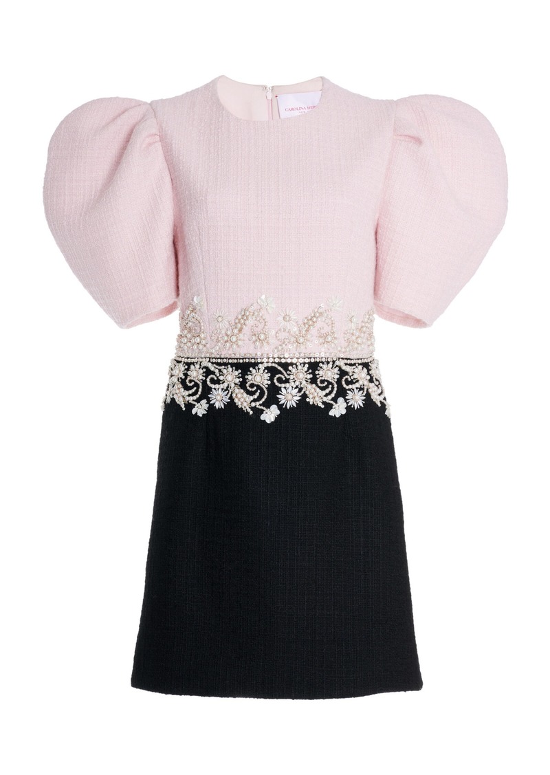 Carolina Herrera - Embroidered Puff-Sleeve Virgin-Wool Mini Dress - Pink - US 0 - Moda Operandi