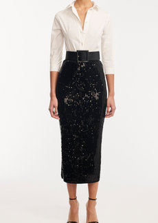 Carolina Herrera - Embroidered Sequin Knit Midi Skirt - Black - XL - Moda Operandi