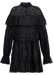 Carolina Herrera - Embroidered silk tulle-paneled tiered chiffon mini dress - Black - US 2