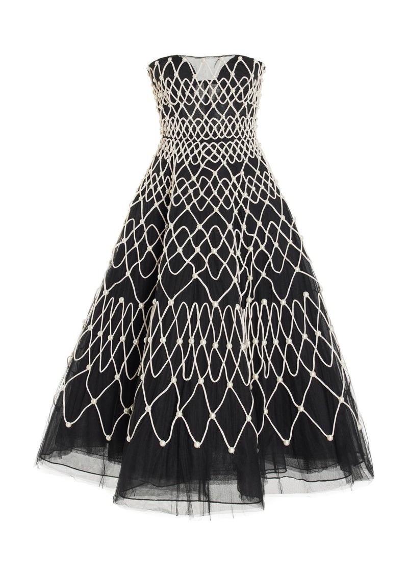Carolina Herrera - Embroidered Strapless Midi Dress - Black/white - US 4 - Moda Operandi