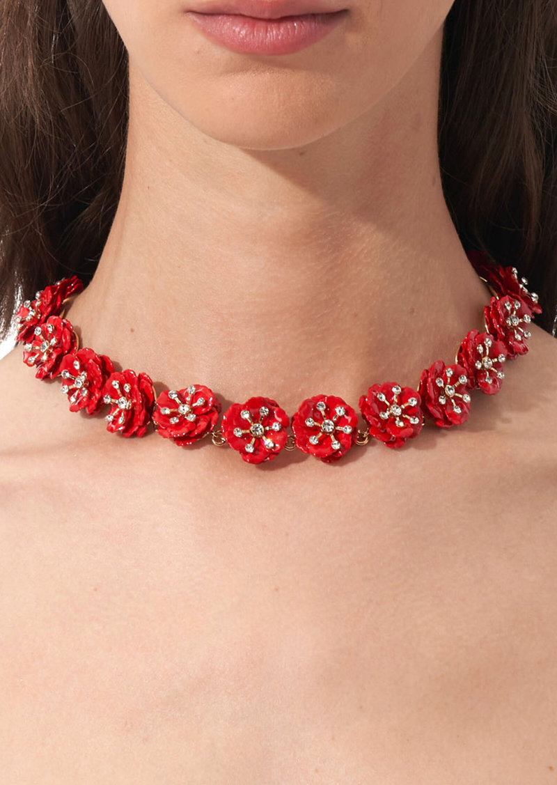 Carolina Herrera - Enamel Metal Flower Necklace - Red - OS - Moda Operandi - Gifts For Her