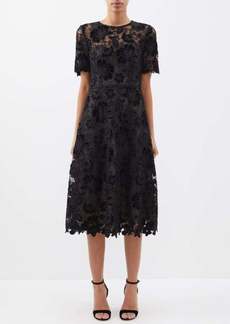 Carolina Herrera - Floral-embroidered Lace And Velvet Midi Dress - Womens - Black
