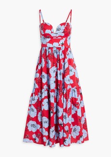 Carolina Herrera - Floral-print cotton-blend poplin midi dress - Red - US 12