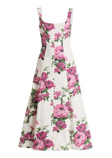 Carolina Herrera - Floral-Printed Cotton Midi Dress - White - US 2 - Moda Operandi