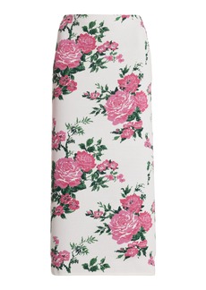 Carolina Herrera - Floral-Printed Knit Silk Midi Skirt - White - M - Moda Operandi