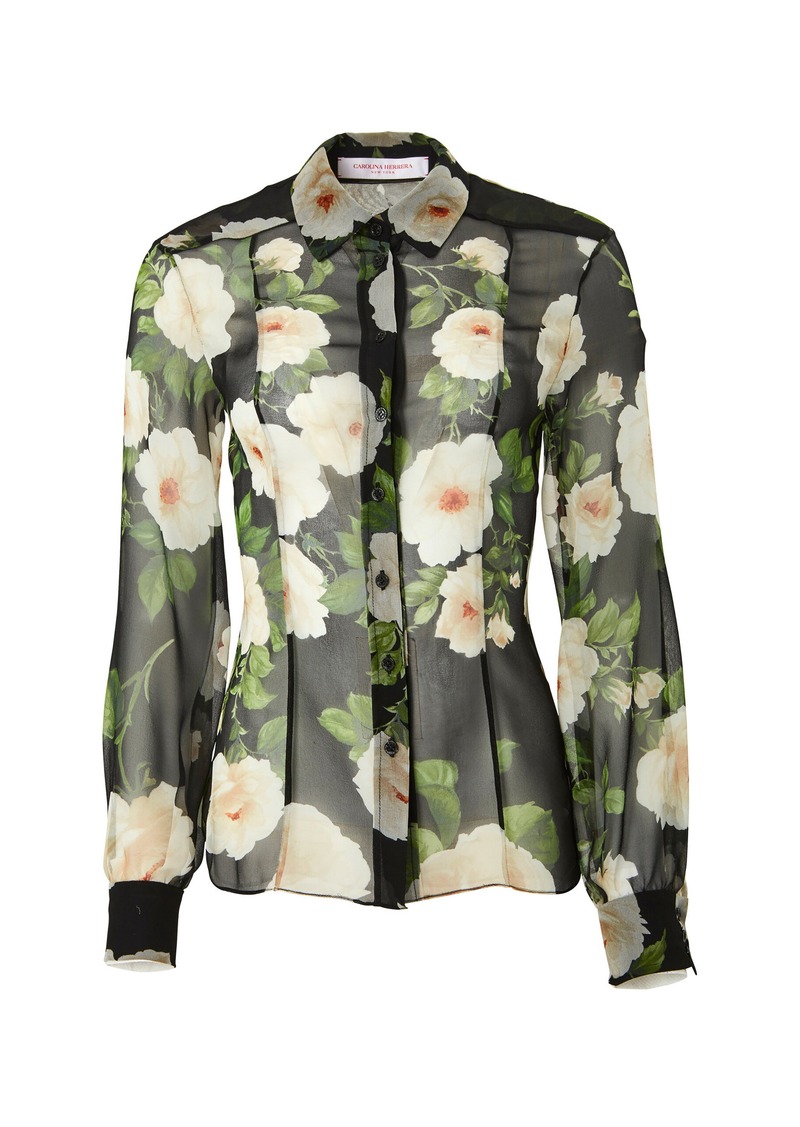 Carolina Herrera - Floral Silk Chiffon Shirt - Multi - US 8 - Moda Operandi