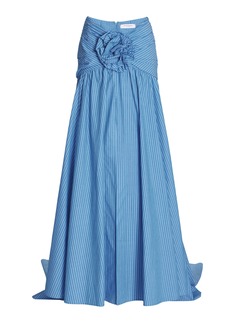 Carolina Herrera - Gathered Cotton Maxi Skirt - Blue - US 6 - Moda Operandi