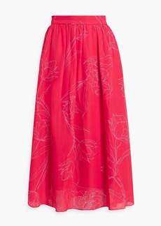 Carolina Herrera - Gathered floral-print silk-crepe midi skirt - Red - US 4