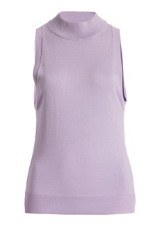 Carolina Herrera - High Neck Knit Silk-Cotton Top - Purple - M - Moda Operandi