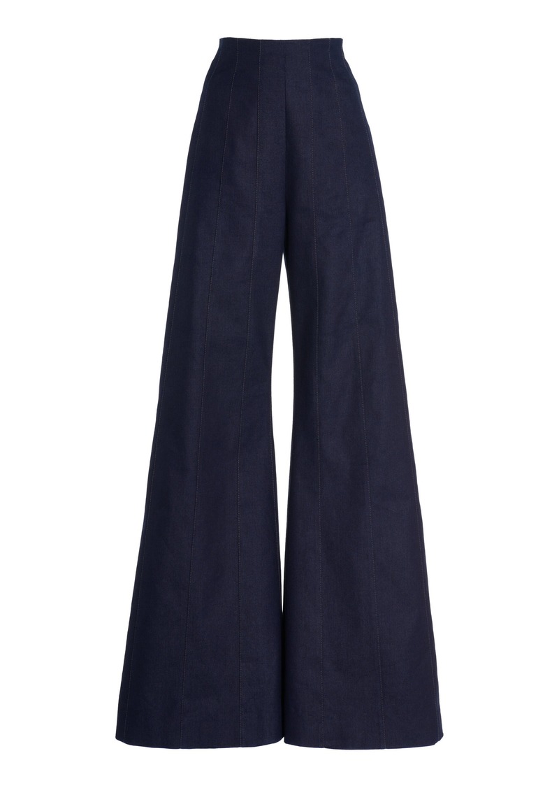 Carolina Herrera - High-Rise Cotton-Blend Flared Pants - Navy - US 2 - Moda Operandi