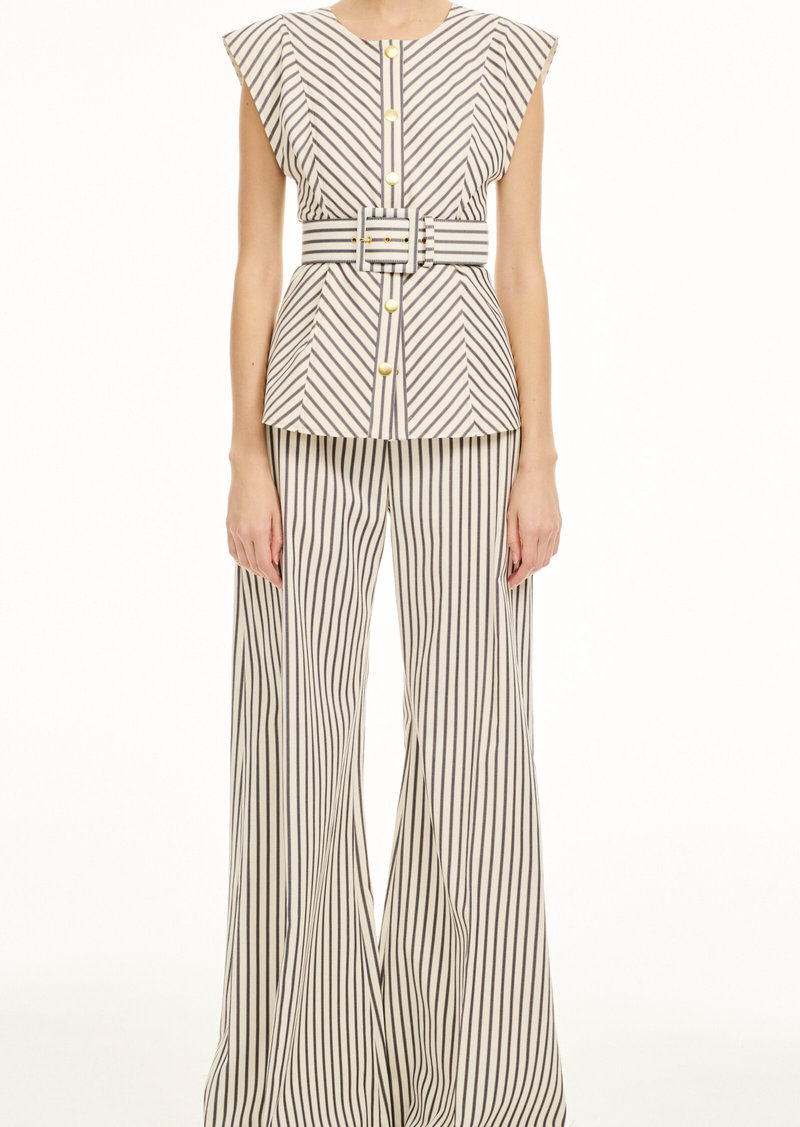 Carolina Herrera - High-Rise Cotton-Blend Wide-Leg Pants - Stripe - US 2 - Moda Operandi