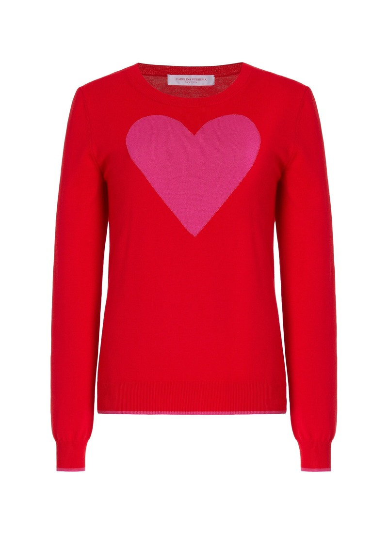 Carolina Herrera - Intarsia-Heart Knit Wool Sweater - Red - XXL - Moda Operandi