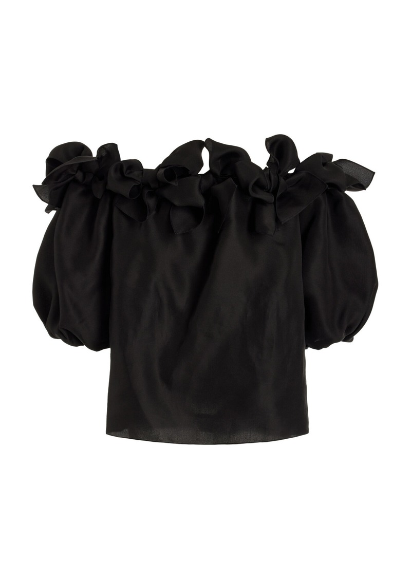 Carolina Herrera - Knotted Silk Gazar Off-The-Shoulder Top - Black - US 4 - Moda Operandi