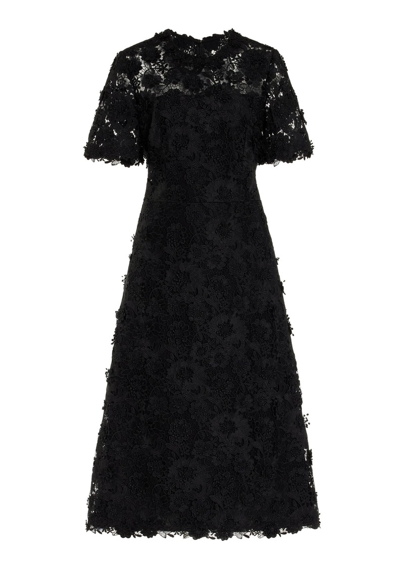 Carolina Herrera - Lace Broderie Midi Dress - Black - US 18 - Moda Operandi