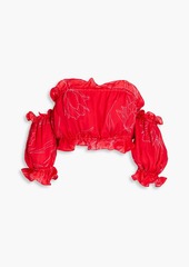 Carolina Herrera - Off-the-shoulder cropped floral-print silk top - Red - US 8