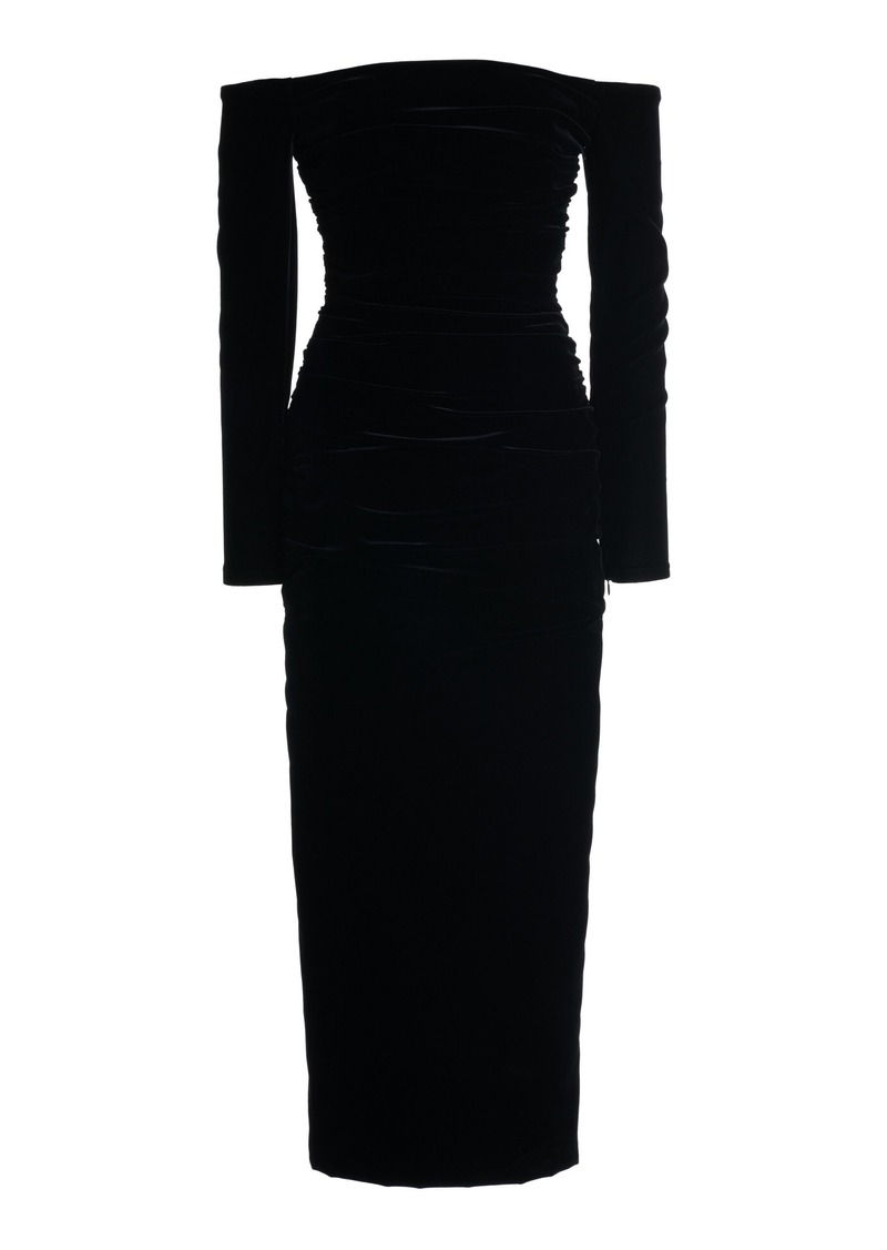 Carolina Herrera - Off-The-Shoulder Stretch-Velvet Midi Dress - Black - US 8 - Moda Operandi