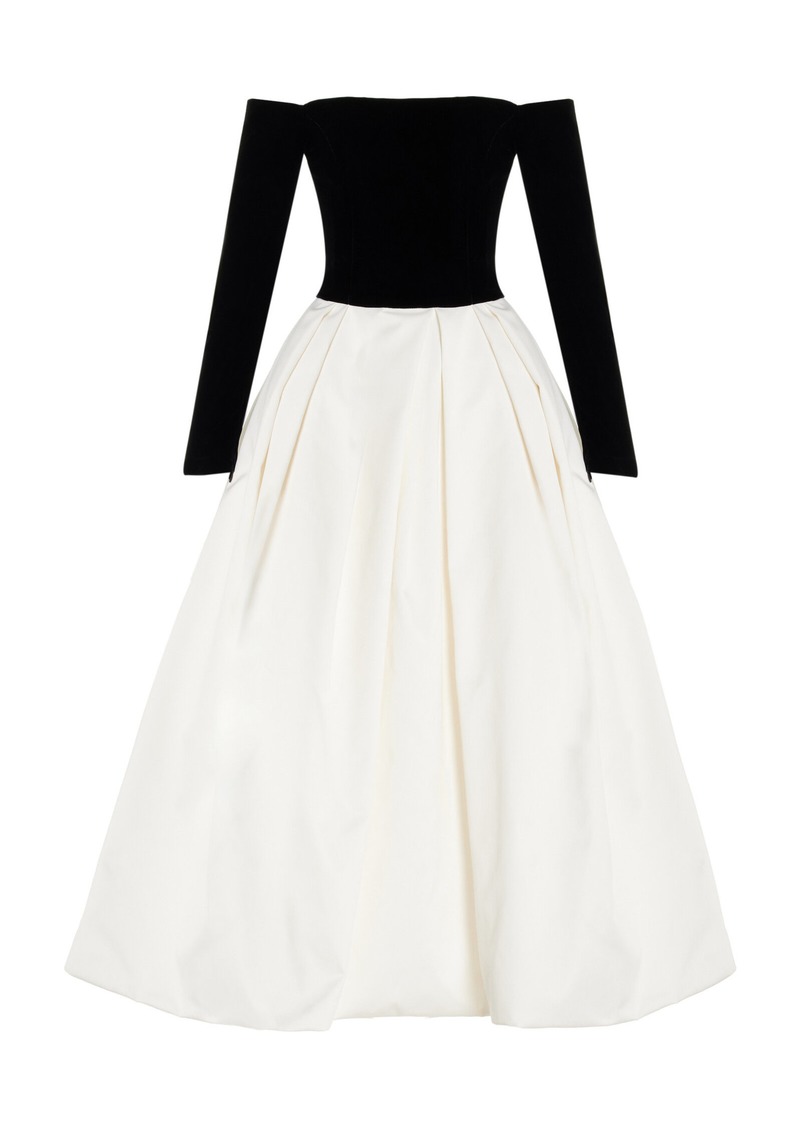 Carolina Herrera - Off-The-Shoulder Velvet Midi Dress - Black/white - US 0 - Moda Operandi